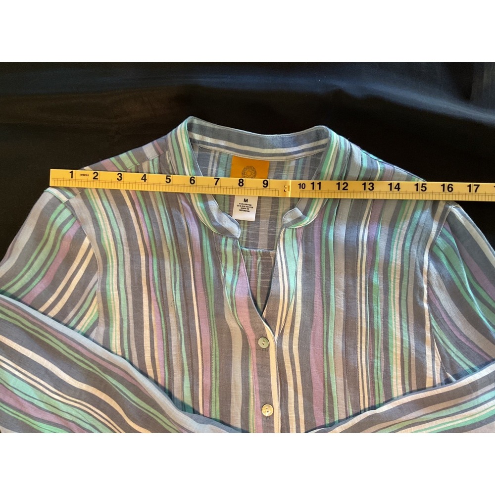 Ruby Rd Womens Medium Striped Button Down Blouse Blue Green Purple 58543 GG - Picture 4 of 10